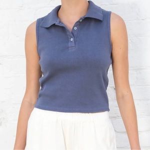 Blue Cropped Collar Tank